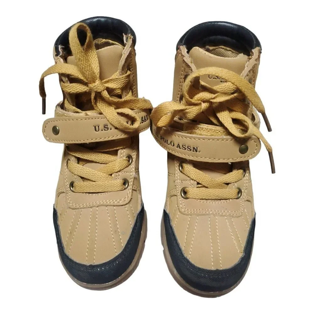 US Polo Association Kids Ankle Boots Tan/Black Size 11 Lace-up Hiking Sh…